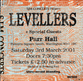 Eintrittskarte, Parr Hall, Warrington, 03.03.2001