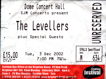 Eintrittskarte, Brighton Dome, Brighton, 03.12.2002