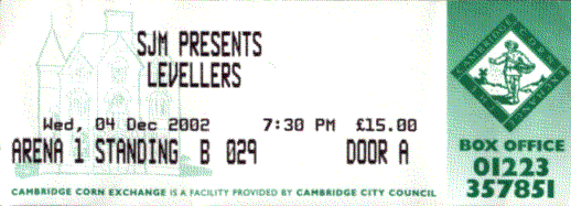 Eintrittskarte, Corn Exchange, Cambridge, 04.12.2002