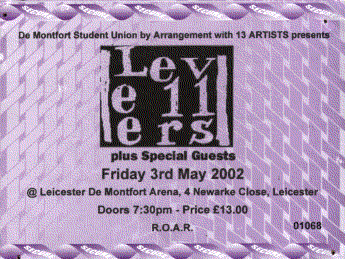 Eintrittskarte, De Montfort University Student Union, Leicester, 03.05.2002